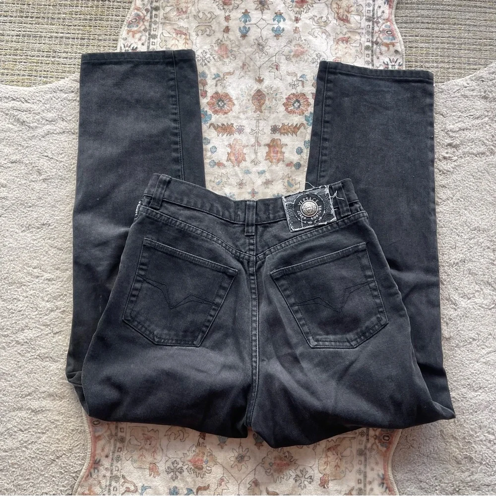 Versace Y2K High Waist Charcoal Black Straight Leg Jeans - Picture 6 of 10